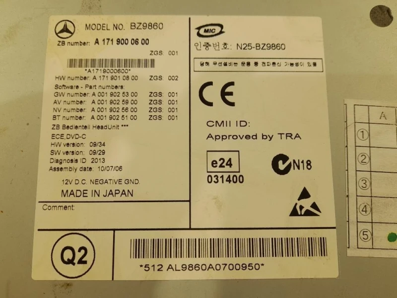 Unità Autoradio A1719000600 Mercedes Classe SLK R171 2008