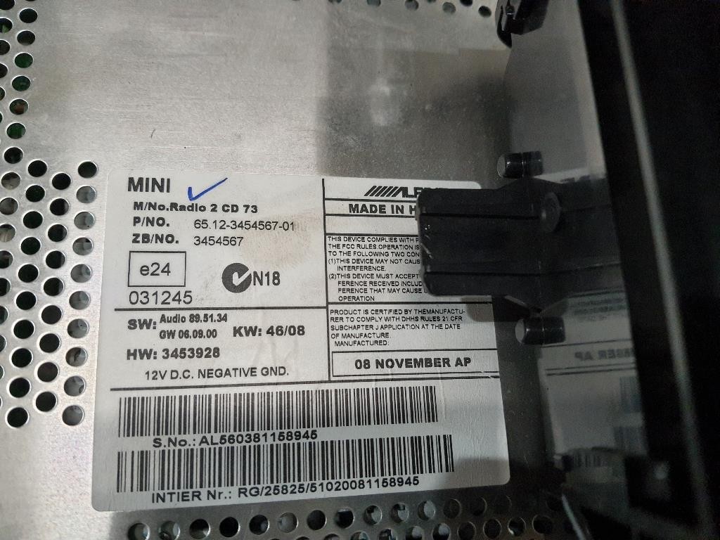 Unità Autoradio 65123454567 Mini MINI Cooper R56 2007