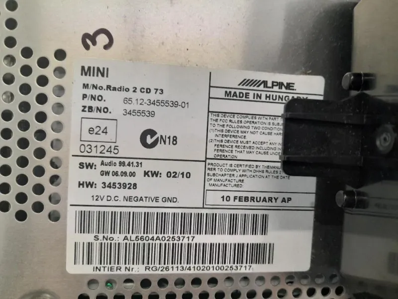 Unità Autoradio 65123455539 Mini MINI ONE R56 2007