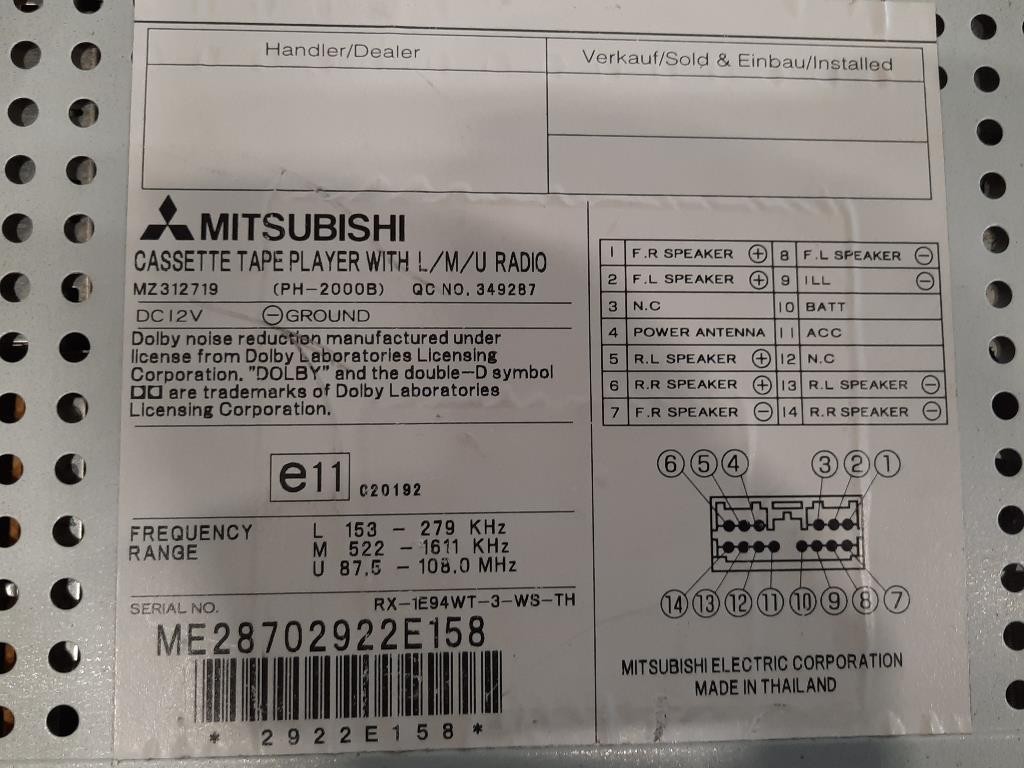 Unità Autoradio MZ312719 Mitsubishi Pajero III 2000