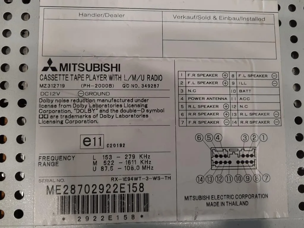 Unità Autoradio MZ312719 Mitsubishi Pajero III 2000