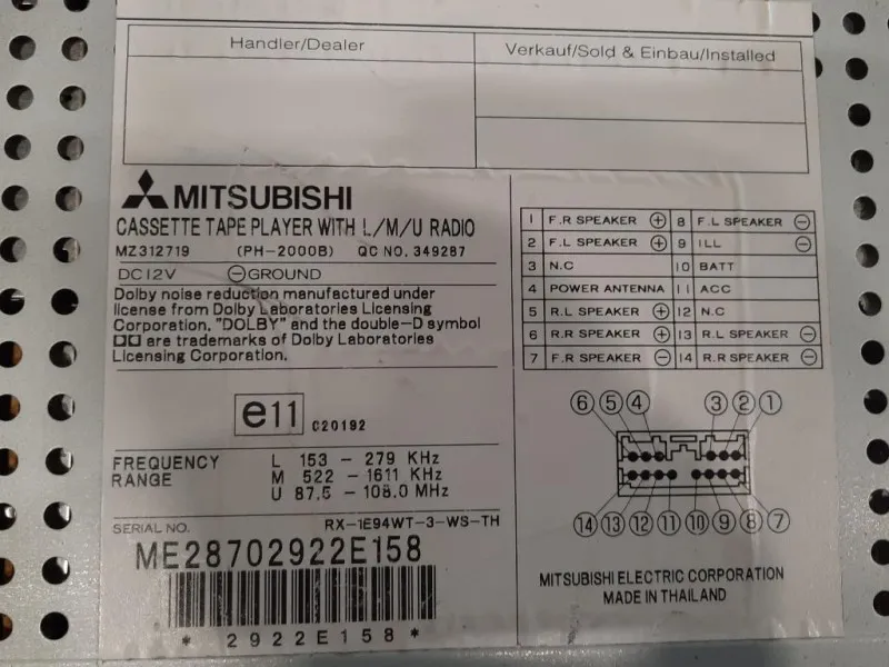 Unità Autoradio MZ312719 Mitsubishi Pajero III 2000