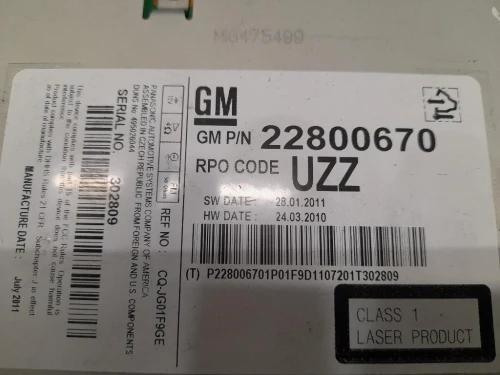 Unità Autoradio 22800670 Opel Astra J 2010