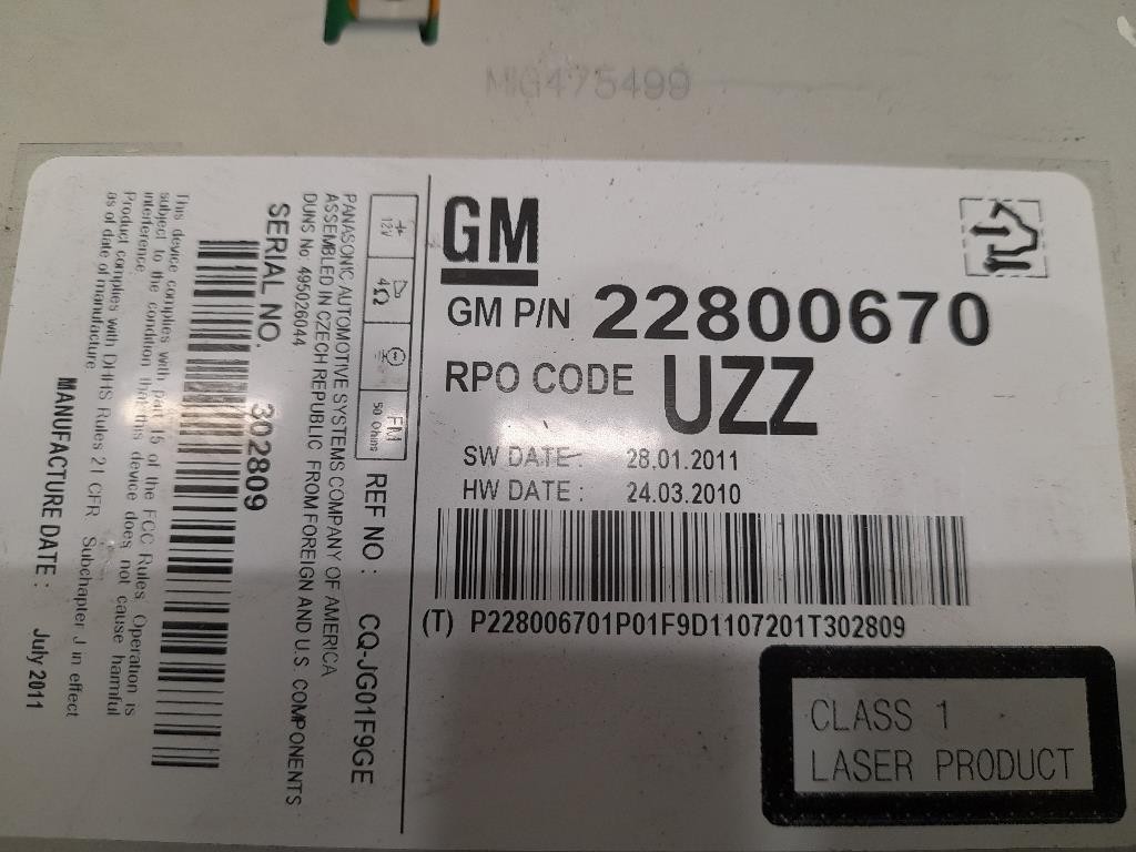 Unità Autoradio 22800670 Opel Astra J 2010