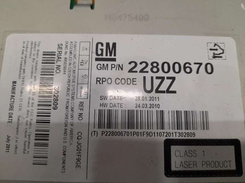 Unità Autoradio 22800670 Opel Astra J 2010