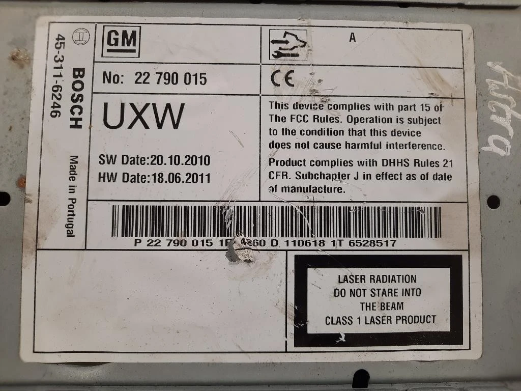 Unità Autoradio 22 790 015 Opel Astra J 2012