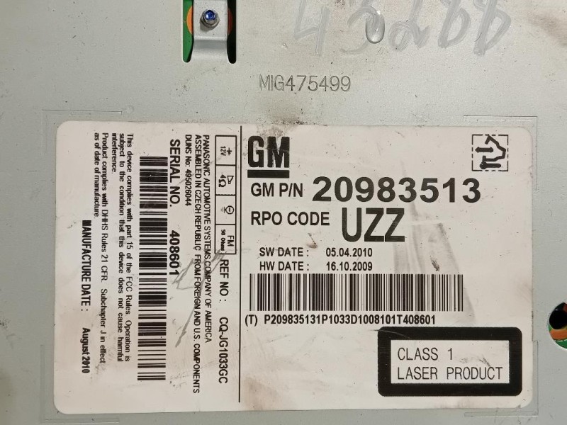 Unità Autoradio 20983513 Opel Astra J 2012