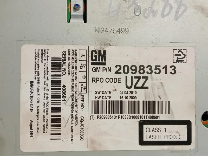 Unità Autoradio 20983513 Opel Astra J 2012