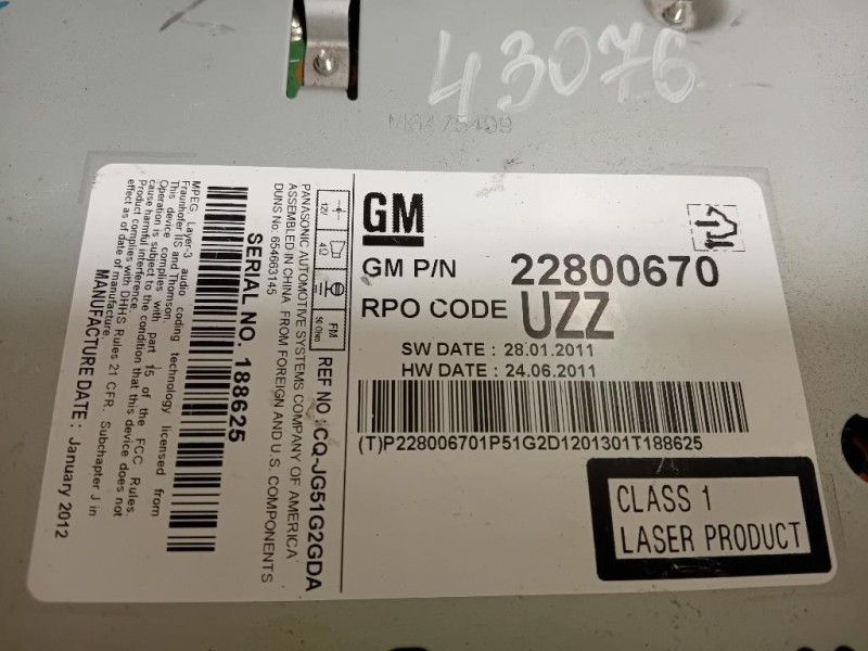 Unità Autoradio 22800670 Opel Astra J 2012