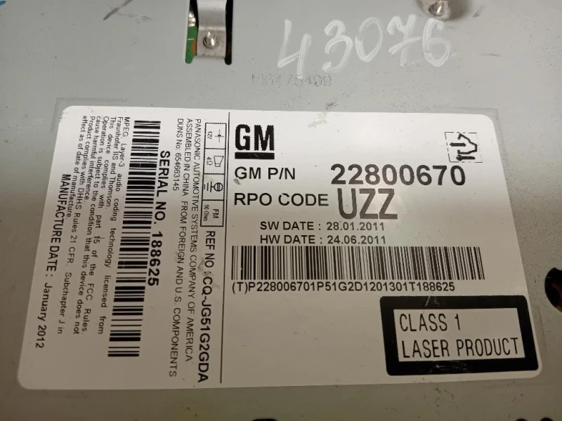 Unità Autoradio 22800670 Opel Astra J 2012