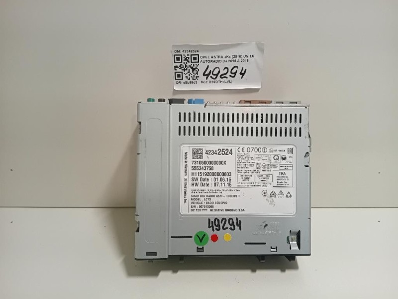 Unità Autoradio 42342524 Opel Astra K 2016