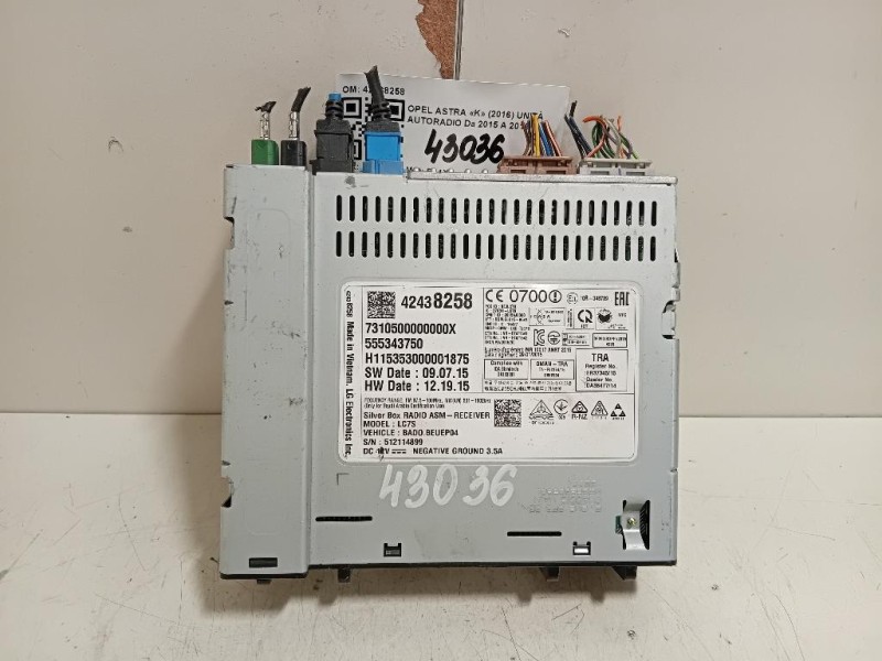 Unità Autoradio 42438258 Opel Astra K 2016