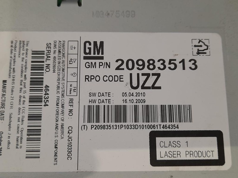 Unità Autoradio M1G475497 Opel Insignia A 2009