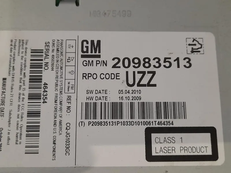 Unità Autoradio M1G475497 Opel Insignia A 2009