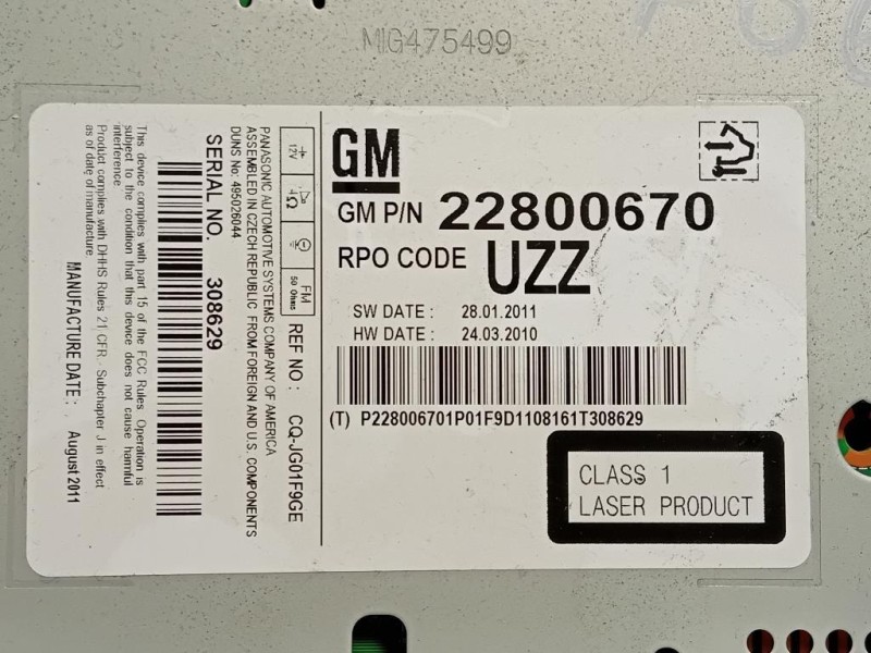 Unità Autoradio 22800670 Opel Meriva B 2014