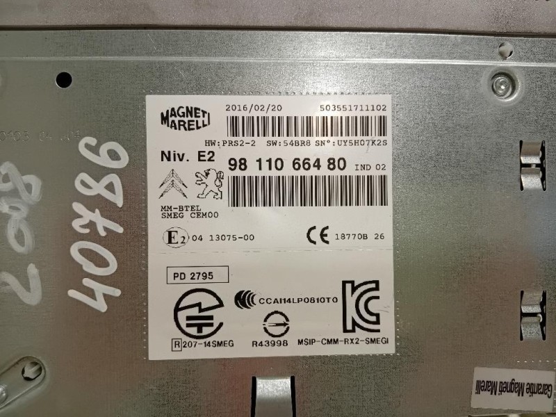 Unità Autoradio 9811066480 Peugeot 2008 I 2016