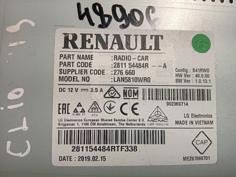 Unità Autoradio 281154484R Renault CLIO IV 2016