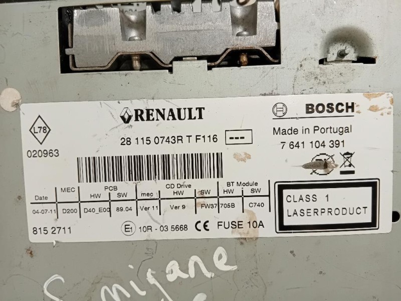 Unità Autoradio 28 115 0743R T F116 Renault Mégane III 2009