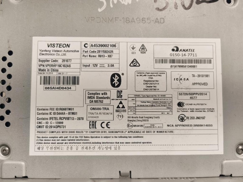 Unità Autoradio 281158242R Smart Forfour 453 2015