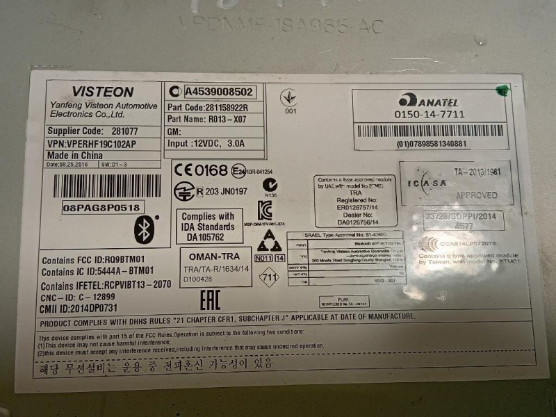 Unità Autoradio 0150-14-7711 Smart Forfour 453 2015