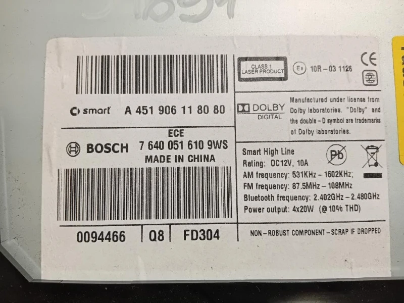 Unità Autoradio A451906118080 Smart Fortwo Cabrio 451 2010