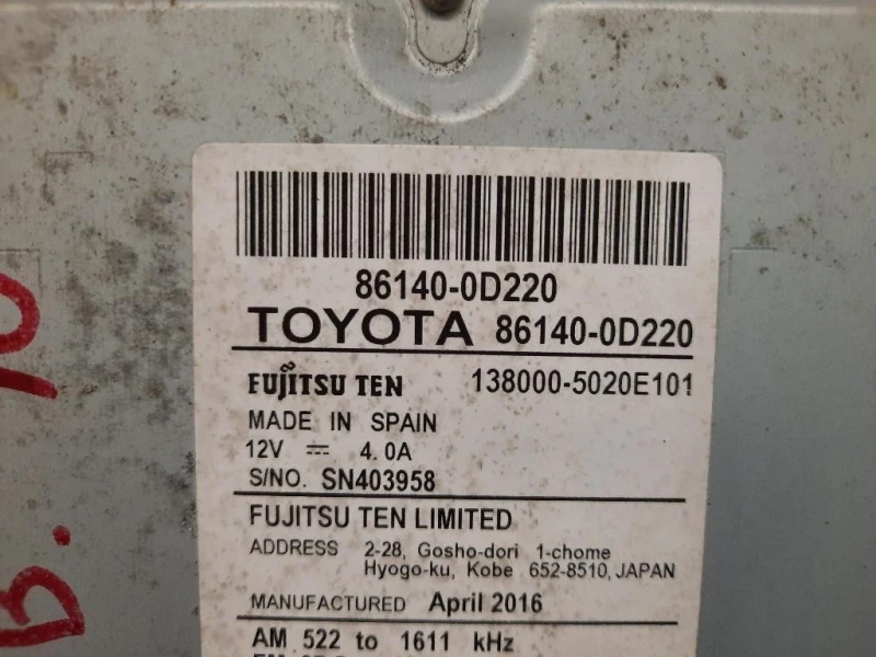 Unità Autoradio 861400D220 Toyota Yaris IV 2014