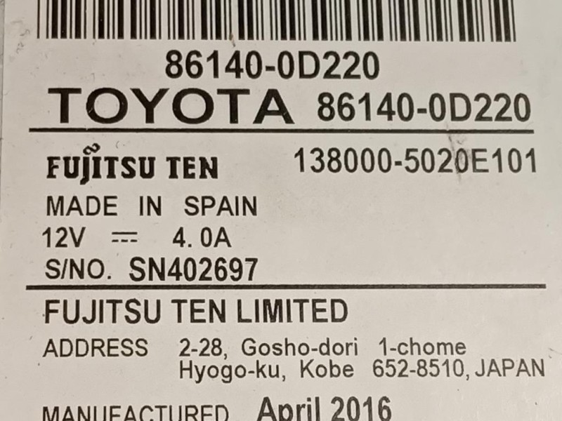 Unità Autoradio 86140-0D220 GPS NAVI Toyota Yaris IV 2017