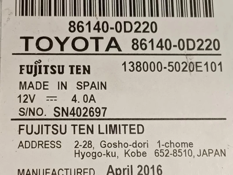 Unità Autoradio 86140-0D220 GPS NAVI Toyota Yaris IV 2017