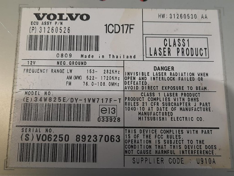 Unità Autoradio 31260526 Volvo S40 II 2004