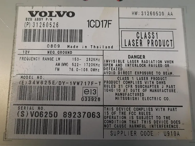 Unità Autoradio 31260526 Volvo S40 II 2004