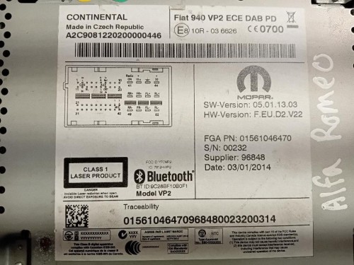 Unita DI Comando Multimediale 01561046470 Alfa Romeo Giulietta 2013