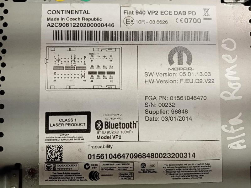 Unita DI Comando Multimediale 01561046470 Alfa Romeo Giulietta 2013