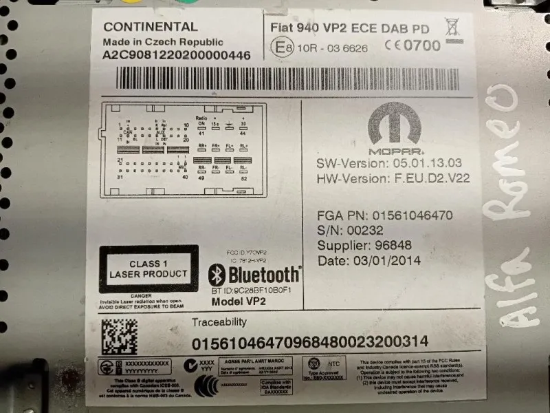 Unita DI Comando Multimediale 01561046470 Alfa Romeo Giulietta 2013