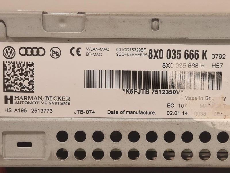 Unita DI Comando Multimediale 8X0 035 666 K Audi A1 8XA Sportback 2012