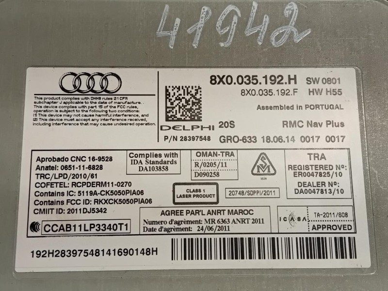 Unita DI Comando Multimediale 8X0 035 192 H Audi A1 8XA Sportback 2012