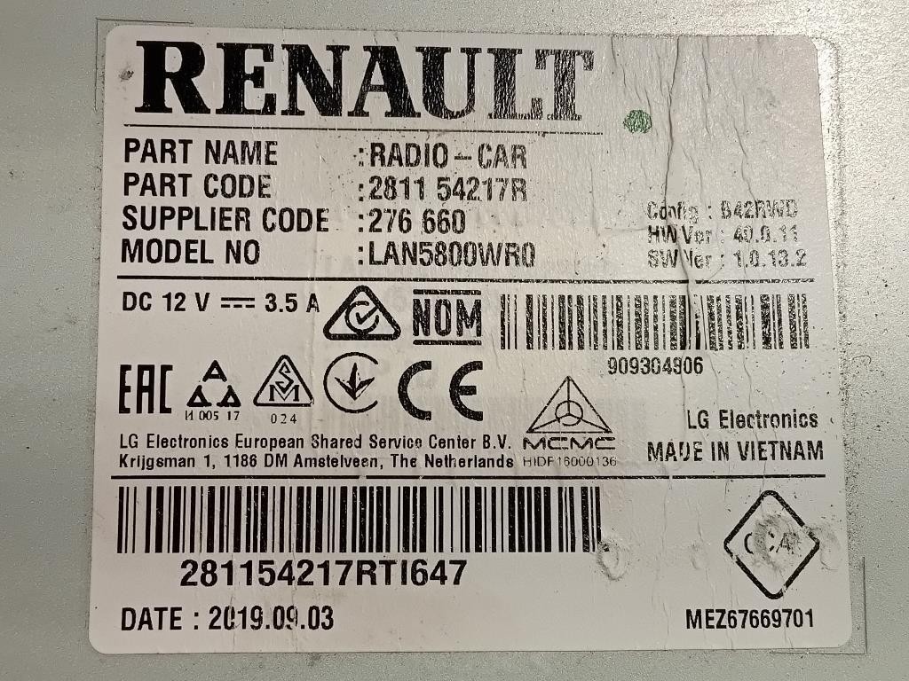 Unita DI Comando Multimediale 281154217R Dacia Duster II 2018