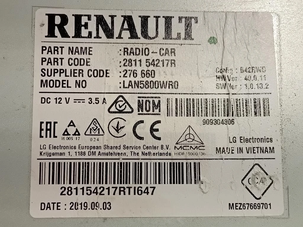 Unita DI Comando Multimediale 281154217R Dacia Duster II 2018