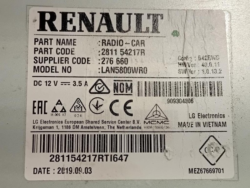 Unita DI Comando Multimediale 281154217R Dacia Duster II 2018