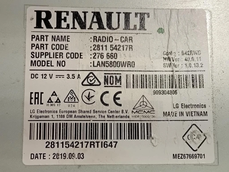 Unita DI Comando Multimediale 281154217R Dacia Duster II 2018