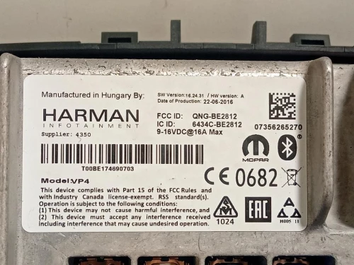 Unita DI Comando Multimediale 07356265270 Fiat 500X 2015