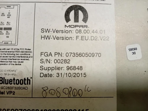 Unita DI Comando Multimediale 07356050970 Fiat 500X 2015