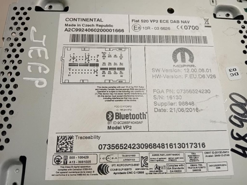 Unita DI Comando Multimediale 07356524230 Jeep Renegade 2015