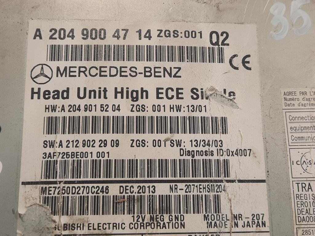 Unita DI Comando Multimediale A2049004714 Mercedes Classe C W204 2007