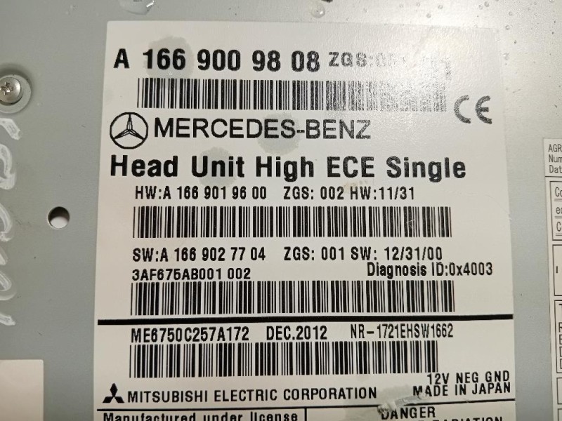 Unita DI Comando Multimediale A1669009808 Mercedes Classe ML W166 2012