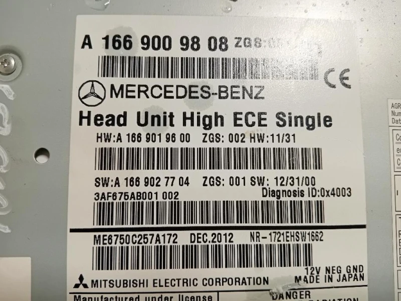 Unita DI Comando Multimediale A1669009808 Mercedes Classe ML W166 2012