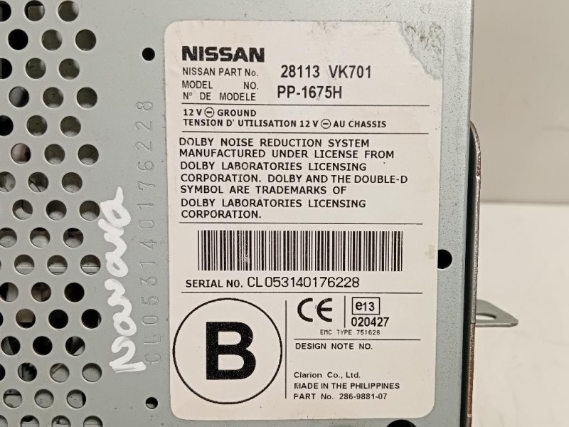 Unita DI Comando Multimediale 28113 VK701 Nissan Navara 2005