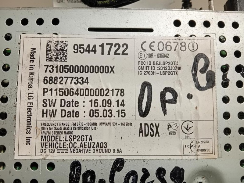 Unita DI Comando Multimediale 95441722 Opel Corsa E 2014