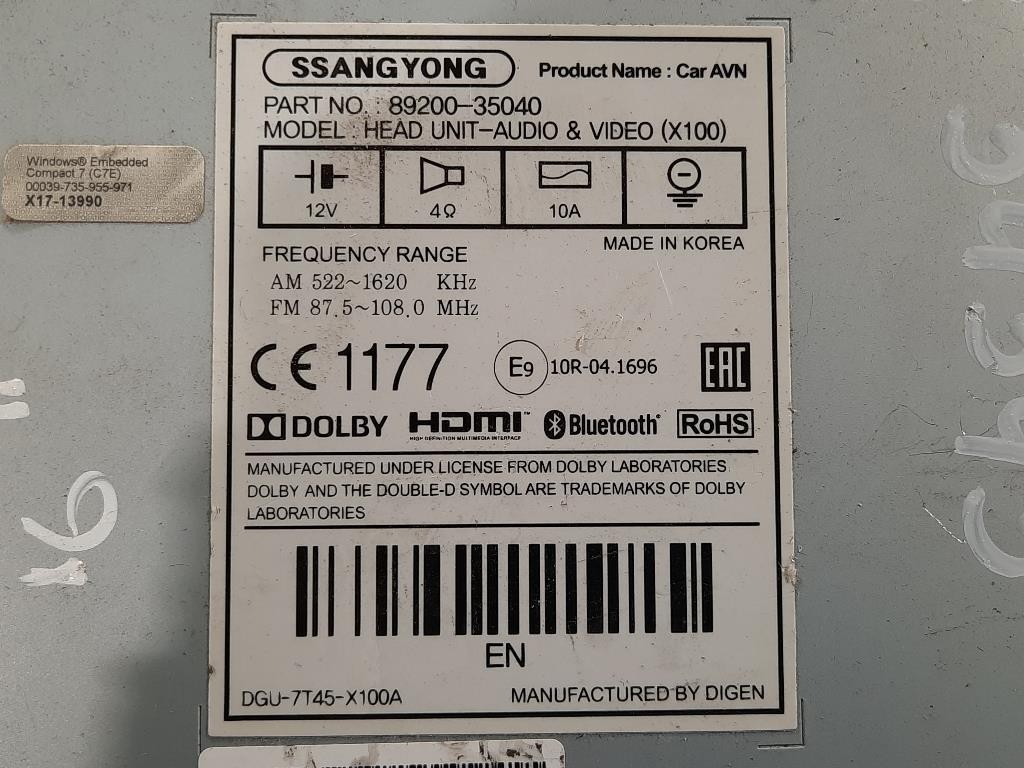 Unita DI Comando Multimediale 89200-35040 Ssangyong Tivoli 2015