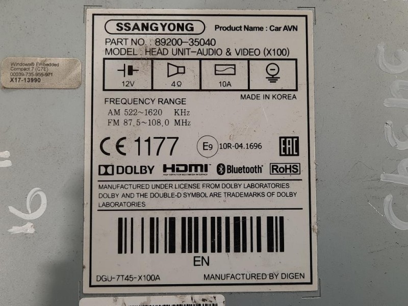 Unita DI Comando Multimediale 89200-35040 Ssangyong Tivoli 2015