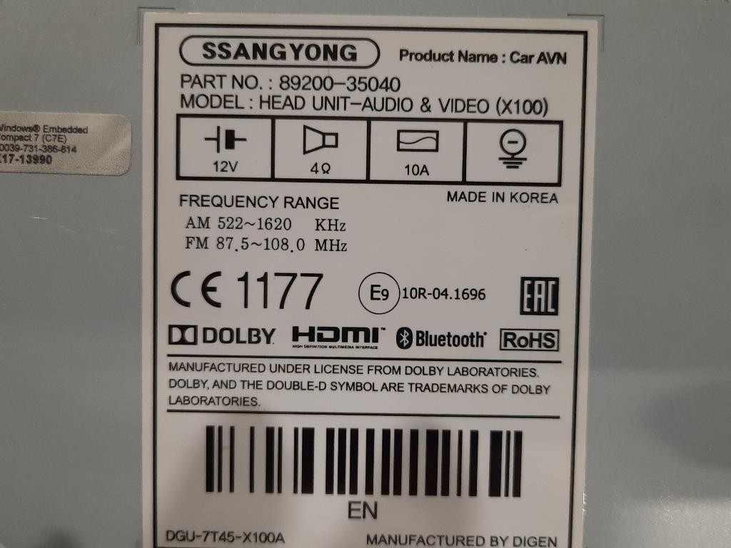 Unita DI Comando Multimediale 89200-35040 Ssangyong Tivoli 2015